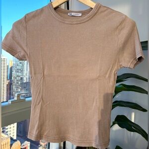 Crop top Zara - beige washed short sleeve